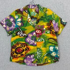 Vtg Jams World SUNDANCE Shirt Size S Button Front Floral Artsy 90s Dopamine